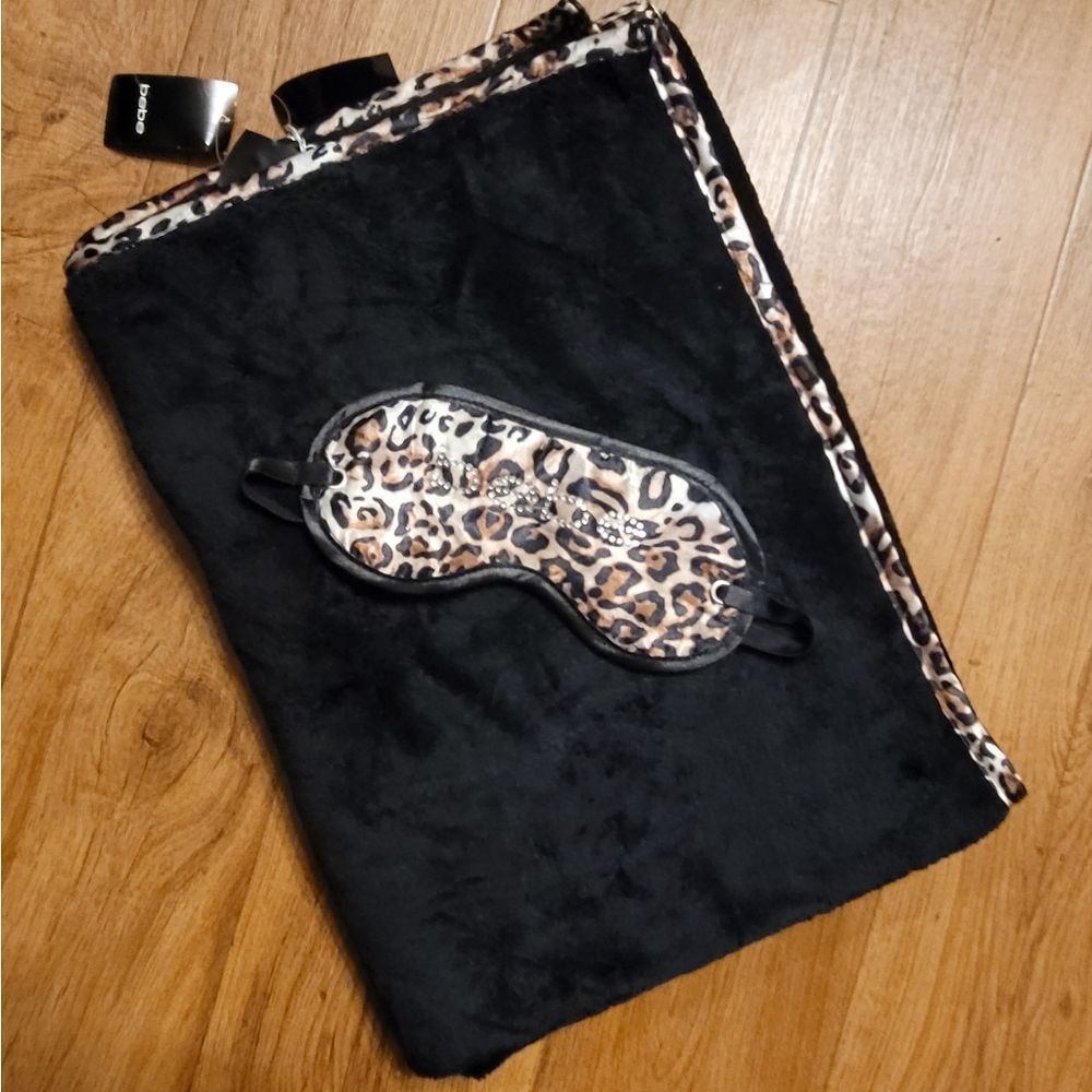 Bebe Leopard Print Fleece Throw Blanket & Sleeping Face Mask